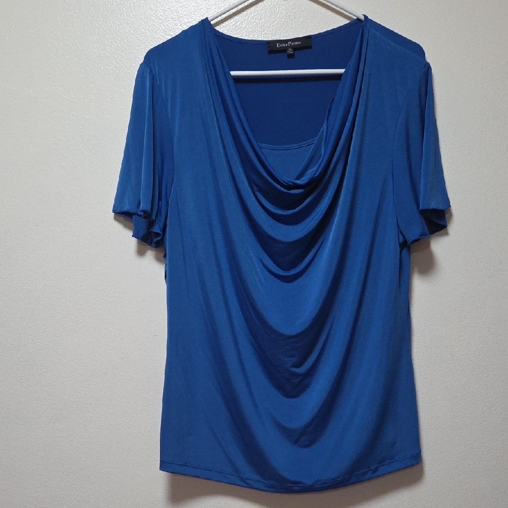 Evan Picone Women's Blue Drape Neck Top